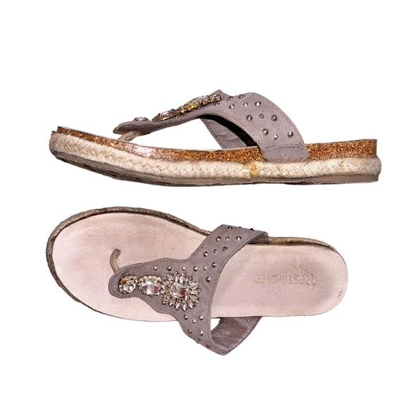 RESTRICTED rhinestone bling cork espadrille sandal women’s shoe size 9 - Picture 9 of 17